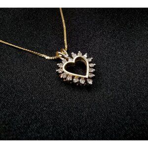 14K Solid Gold Genuine Diamonds Tested Heart Necklace Made In Italy  Elegant Cha